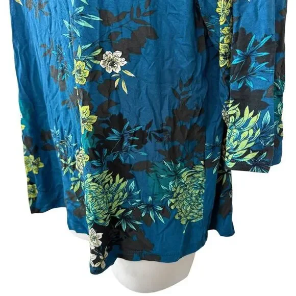 J Jill Wearever Collection Womens Floral Knit Stretch 3/4 Sleeve Blue Top NWT M - Picture 8 of 16